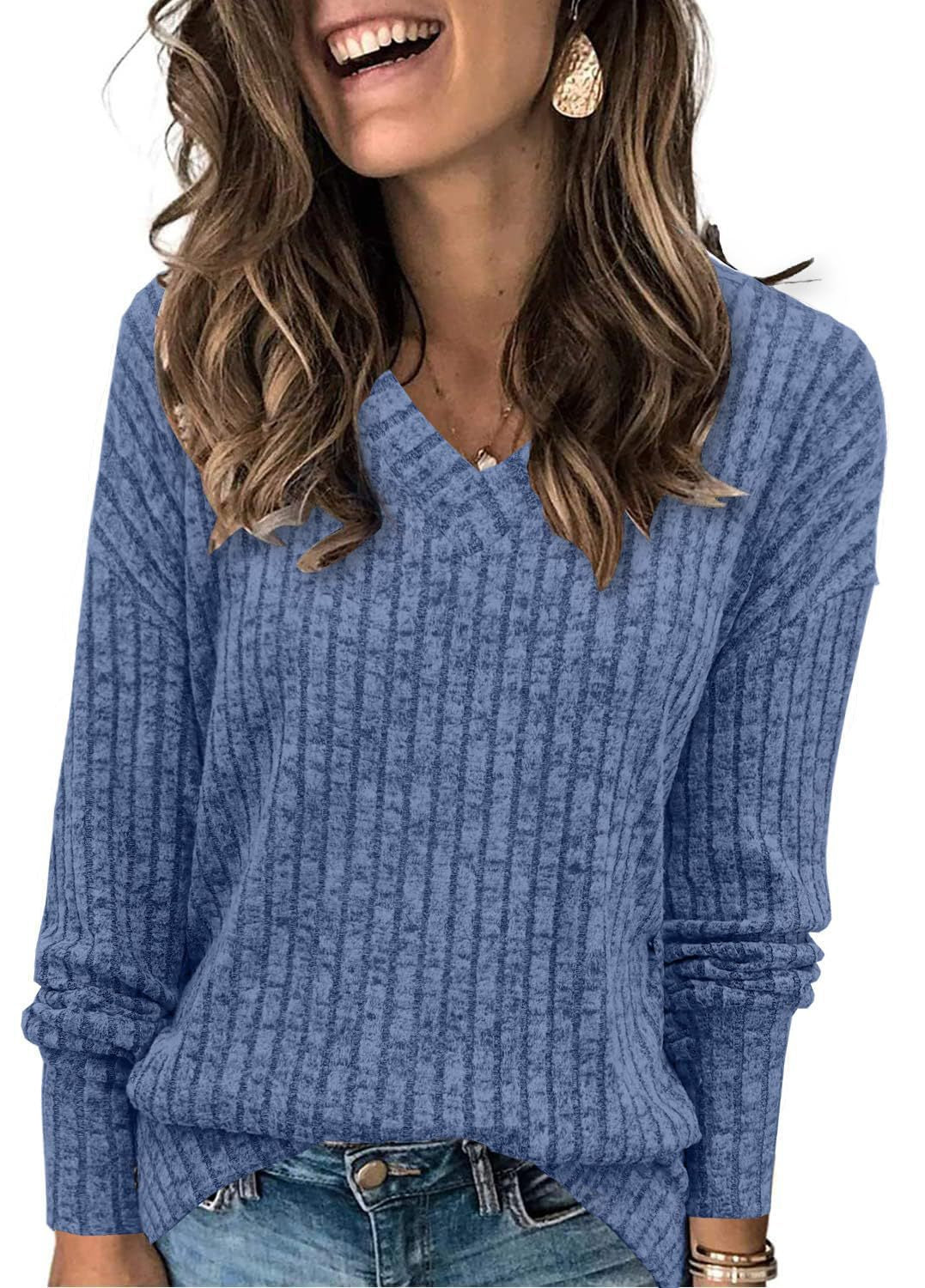 Wholesale women's long sleeve V-neck pit sanding knitted jacket T-shirt